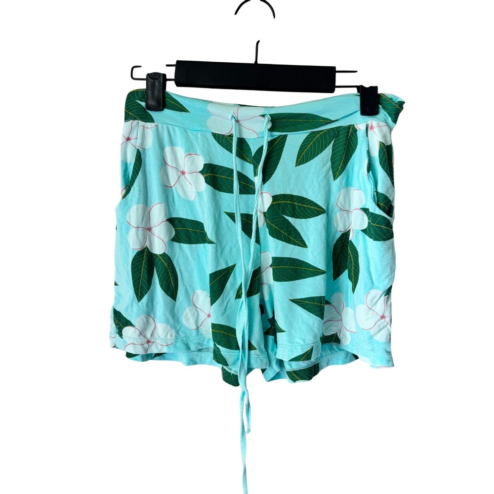 Kickee Women Aqua Tropical Plumeria Bamboo Viscose Lounge Shorts Small